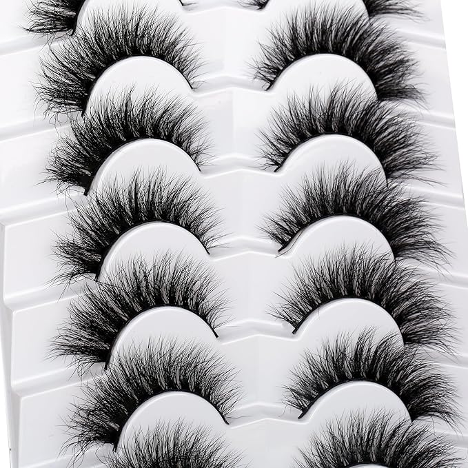 Pooplunch Cat Eye Look Natural Extensions Volume False Eyelashes 16MM Wispy Fluttery Faux Mink Lash 8D Fake Eyelashes Strips 7 Pairs Pack