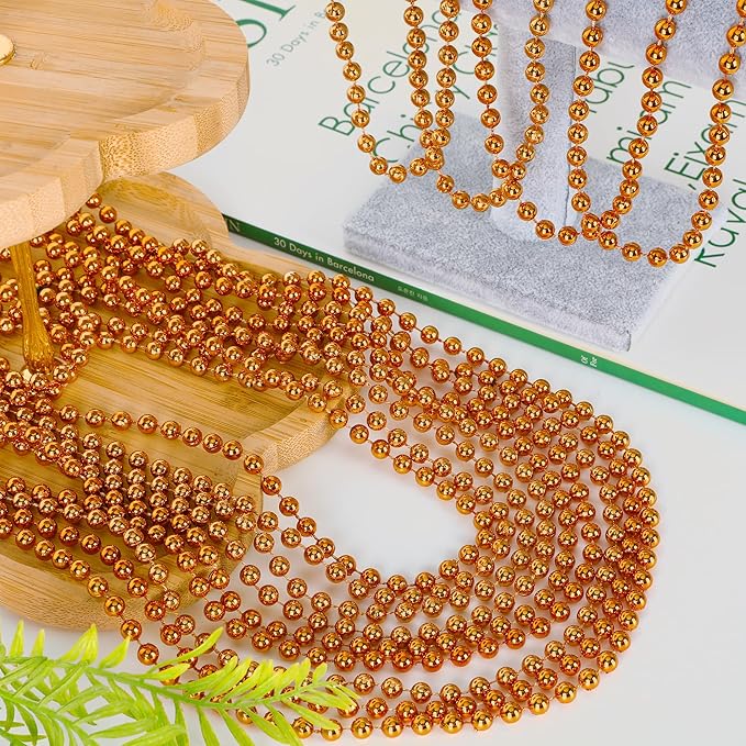 EOBOH 200PCS Bead Necklace, Orange Bead Necklaces Party Favors, 33" Round Beads Halloween Necklaces Bulk, Festival Parade Throw Accessories for Mardi Gras Halloween Wedding Celebrations Decorations