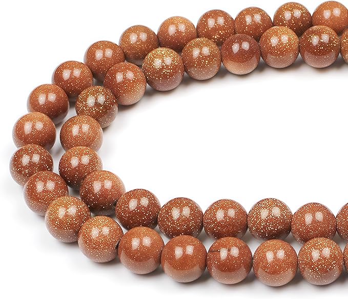 MJDCB AAA Natural Gold Sand Gemstone Loose Round Beads Spacer Beads for Jewelry Making (8mm)