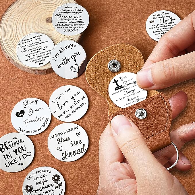 OUMILAN Pocket Hug Token Gifts for Men Boyfriend Girlfriend Inspirational Gift for Son Daughter Brother with Leather Keychain