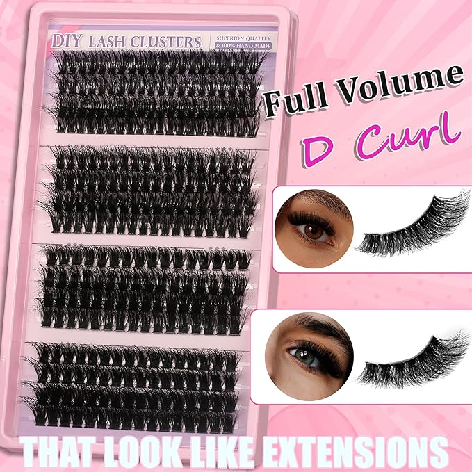 Himirell 280 Pcs Lash Clusters Extensions Kit - 60D 80D 100D 120D Faux Mink Individual Eye Lash 12-18mm Clusters with D Curl Downy Wispy Lash Clusters for Lash Extension at Home