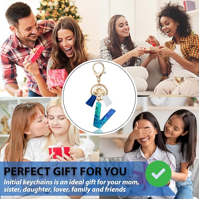 Initial Letter Keychain Cute Resin with 2 PU Tassel, Letter Keychain for Backpack Charms, Initial Keychains for Women