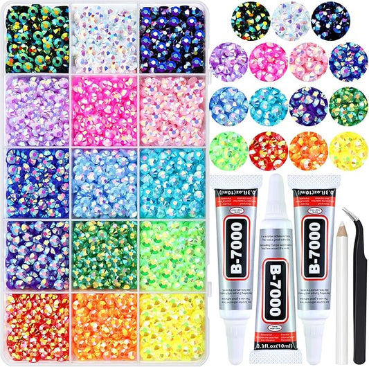 6000PCS 5MM Resin Jelly Rhinestones for Crafts Nails, 15 Colors SS20 Flatback Rhinestone Gems for Tumblers Mugs Crocs Shoes Graduation Cap Makeup, Bedazzling Kit with B7000 Glue