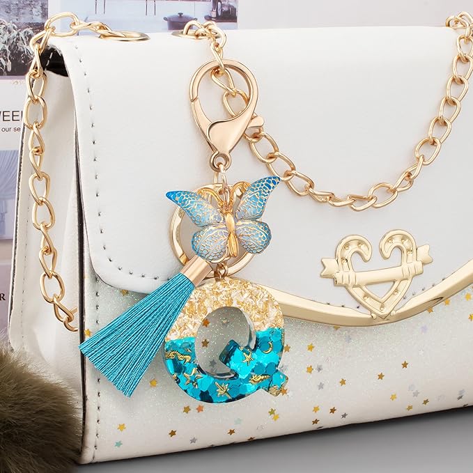 Suweibuke Cute Pink Key Chains for Women Girls, Initial Letter Keychains with Tassel, Charms for Key Purse Handbags Backpacks