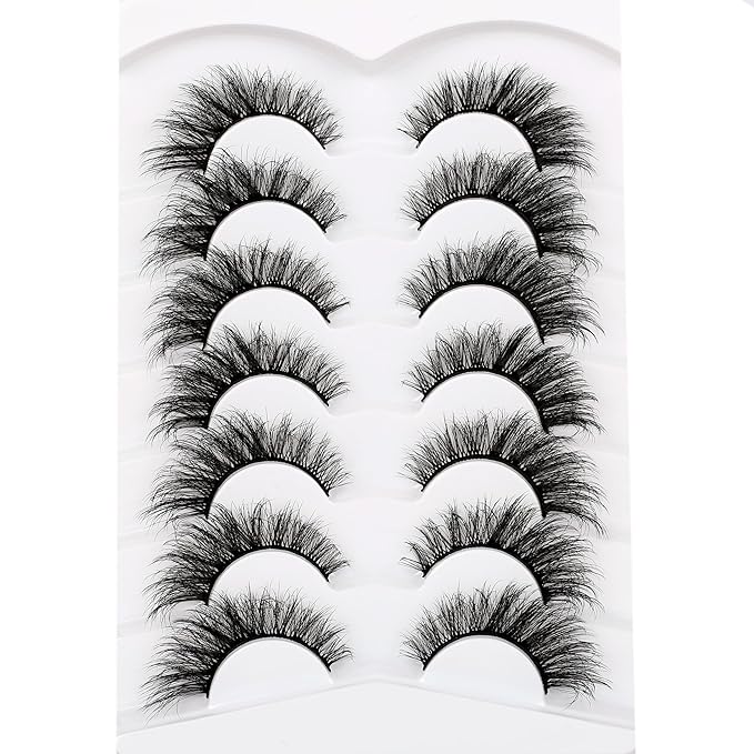 Pooplunch False Eyelashes Cat Eye Lashes Fake Eyelash Dramatic Volume Wispy Foxy 8D Faux Mink Lash Strips 7 Pairs Pack