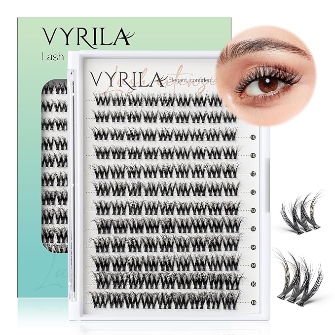 VYRILA Lash Clusters 0.05mm Individual Lashes, 3D Wispy Lashes Clusters, 0.1mm Super Thin Band Resuable Natural Lashes,D Curl Faux Mink Lashes,108pcs Lash Extension (Green Cozy-D-0.05-8-16mix)
