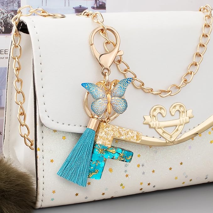 Suweibuke Cute Pink Key Chains for Women Girls, Initial Letter Keychains with Tassel, Charms for Key Purse Handbags Backpacks