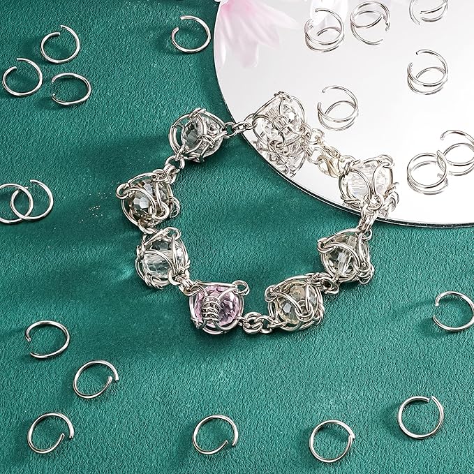 1000Pcs 12mm Stainless Steel Open Jump Rings 16 Gauge Metal O Rings Single Loop Connectors for Jewelry Necklaces Bracelet Earrings Keychains Chainmail DIY Making