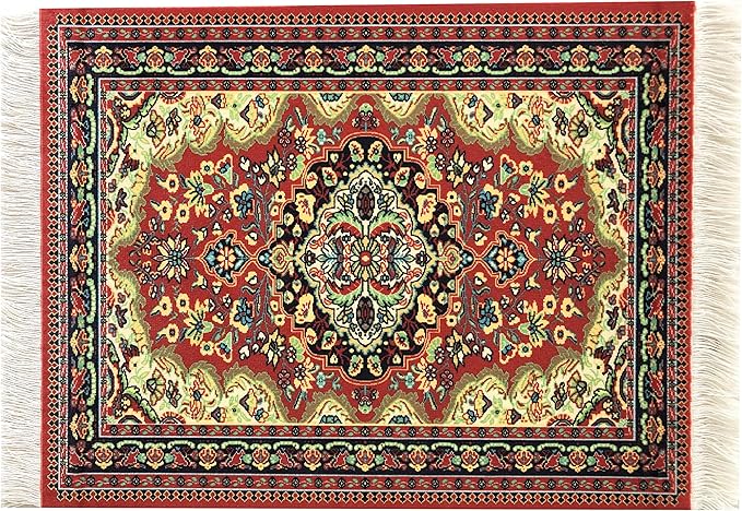 Red Dollhouse Rug, Miniature Doll House Accessory, Carpet for 3” to 12” Dolls, 10 x 7, Rectangle, Toy Carpeting Decor