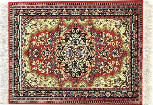 Red Dollhouse Rug, Miniature Doll House Accessory, Carpet for 3” to 12” Dolls, 10 x 7, Rectangle, Toy Carpeting Decor
