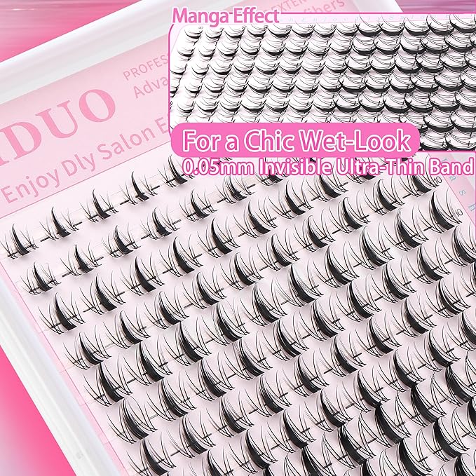 YIDUO Lashes Clusters Fairy Manga Eyelash Clusters 140pcs Wispy Natural Wet-Look Lashes Extension 8-18mm D Curl Widespan Cluster Eyelash Extensions DIY Individual Lashes with Soft Thin clear Lash Band