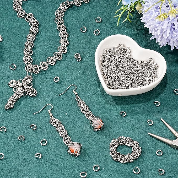 500Pcs 7mm Stainless Steel Open Jump Rings 15 Gauge Metal O Rings Single Loop Connectors for Jewelry Necklaces Bracelet Earrings Keychains Chainmail DIY Making