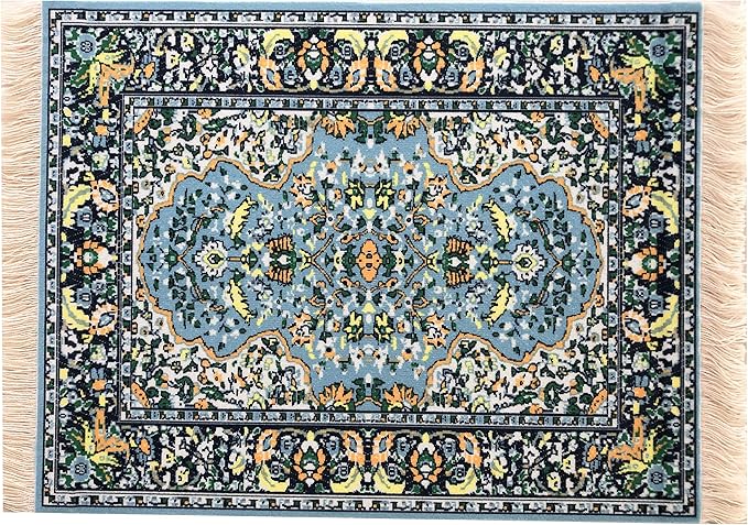 Blue Dollhouse Rug, Miniature Doll House Accessory, Carpet for 3” to 12” Dolls, 10 x 7, Rectangle, Toy Carpeting Decor