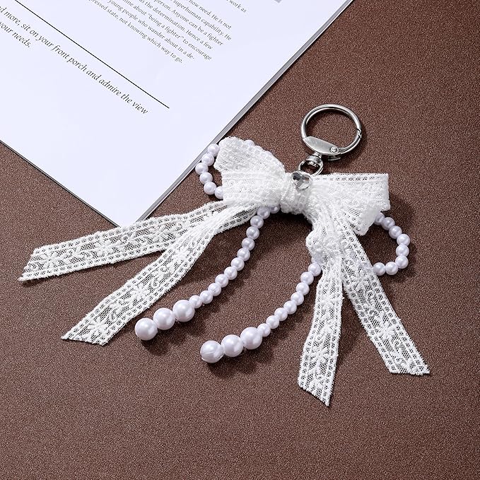Pearl Bow Keychain Cute Y2k Lace Bowknot Keychain Coquette Aesthetic Accessories Bag Purse Handbag Backpack Charm