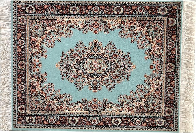 Turquoise Dollhouse Rug, Miniature Doll House Accessory, Carpet for 3” to 12” Dolls, 10x7, Rectangle, Toy Carpeting Decor