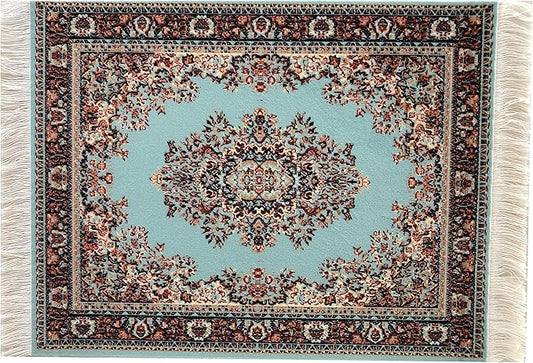 Turquoise Dollhouse Rug, Miniature Doll House Accessory, Carpet for 3” to 12” Dolls, 10x7, Rectangle, Toy Carpeting Decor