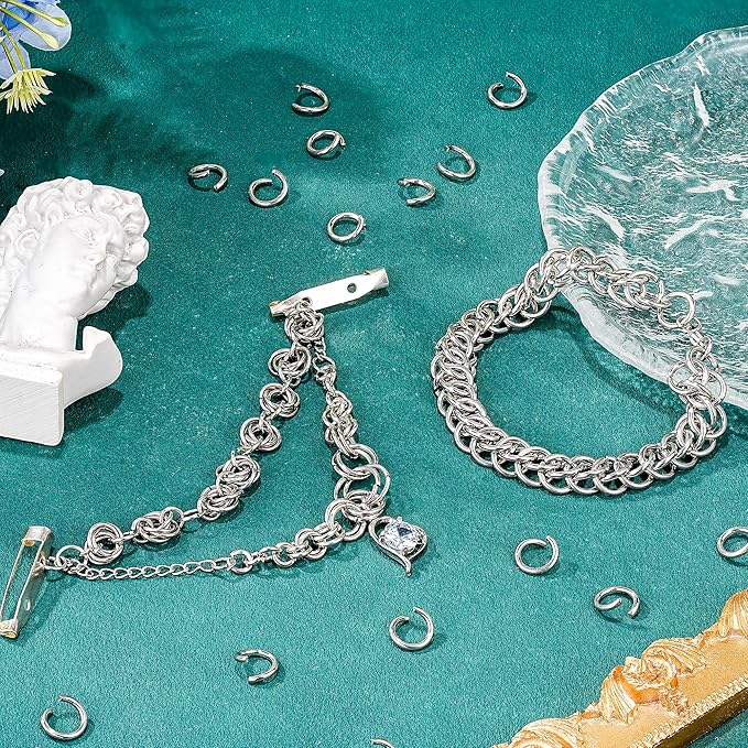 500Pcs 10mm Stainless Steel Open Jump Rings 15 Gauge Metal O Rings Single Loop Connectors for Jewelry Necklaces Bracelet Earrings Keychains Chainmail DIY Making