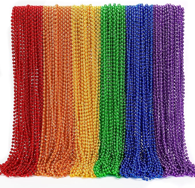 EOBOH 200PCS Pride Accessories, LGBTQ Pride Beads Necklace Accessories, 6 Kinds of Metallic Beads Necklace Bulk, Gay Lesbian Pride Necklace, Costumes Decor for Pride Month Parade Throws Party Favors
