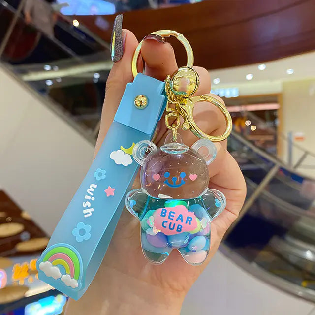 Cute Rainbow Bear Drift Bottle Pendant Keychain
