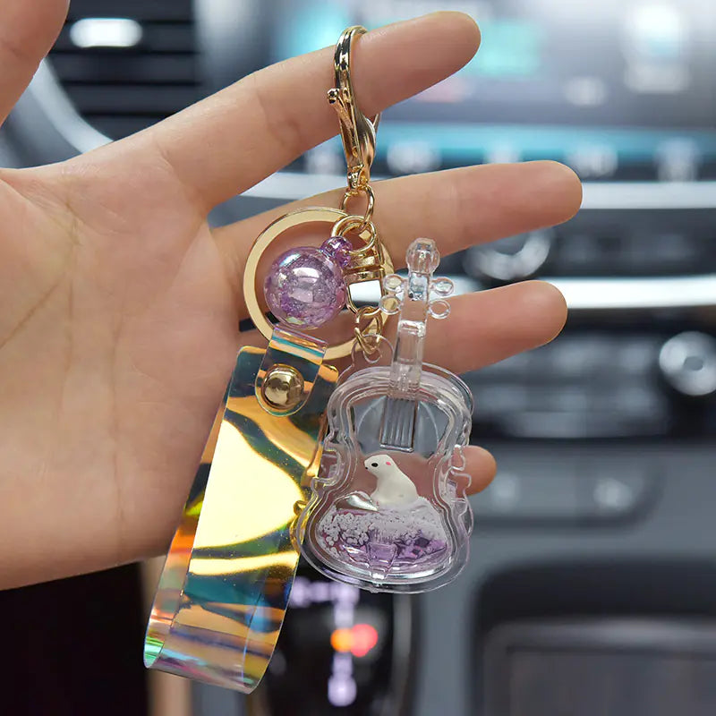 Acrylic Ocean Violin Keychain with Quicksand Pendant