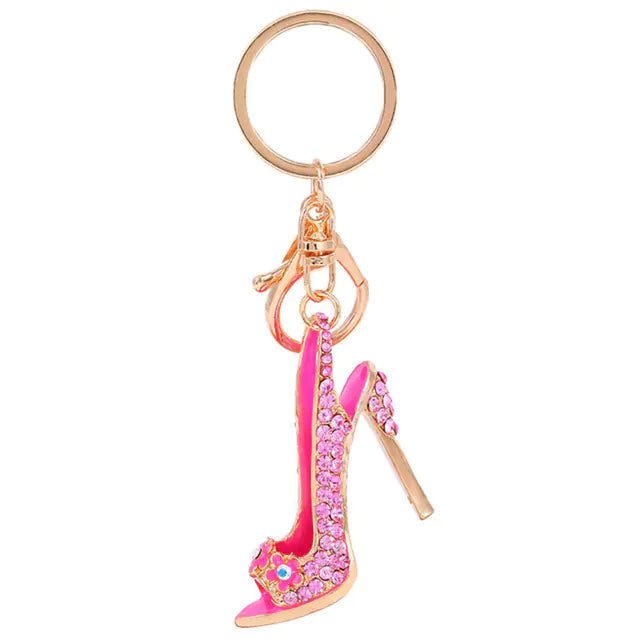 Luxury Rhinestone High Heel Shoe Keychain for Women