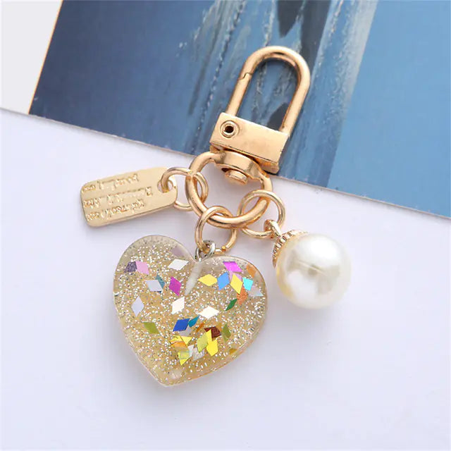 Acrylic Pearl Love Keychain Pendant for Headphones