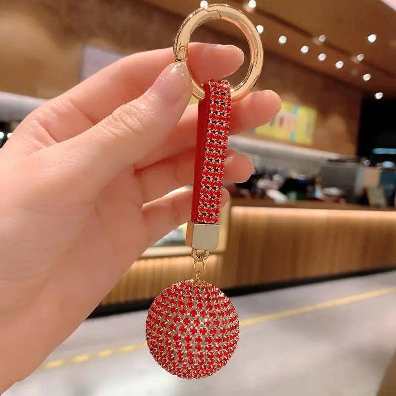 Multicolor Rhinestone Crystal Ball Keychain with Leather Strap