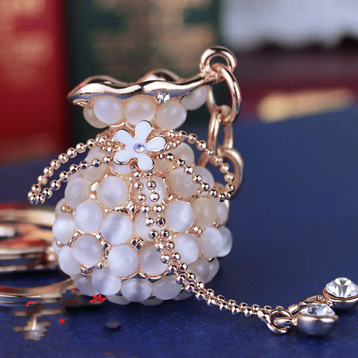 Cat's Eye Stone Tassel Crystal Keychain for Women