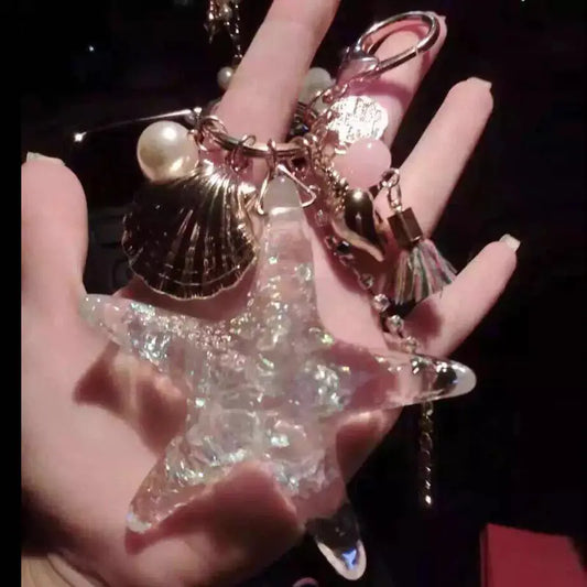 Korean Starfish Car Keychain with Tassel and Pearls