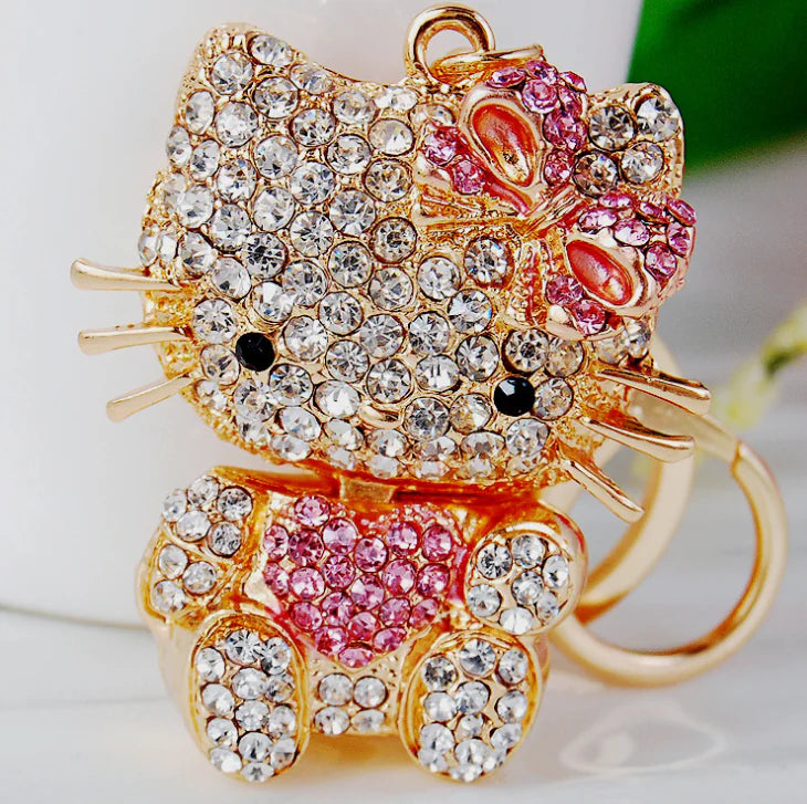 Fashion Pendant Cat Heart Rhinestone Bag Buckle Keychain