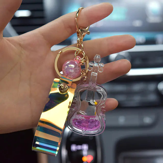 Acrylic Ocean Violin Keychain with Quicksand Pendant