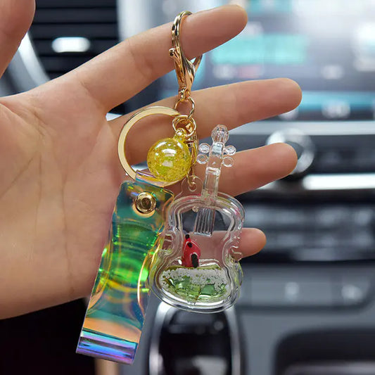 Acrylic Ocean Violin Keychain with Quicksand Pendant