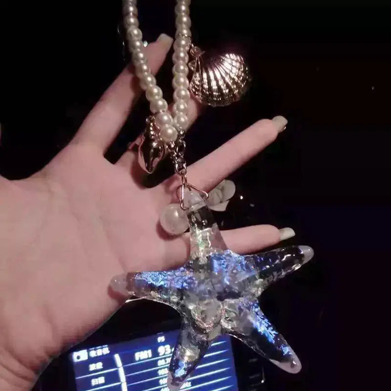 Korean Starfish Car Keychain with Tassel and Pearls
