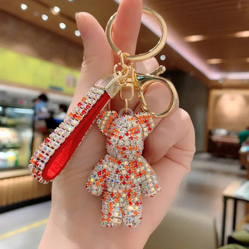 Creative Rhinestone Bear Keychain for Women