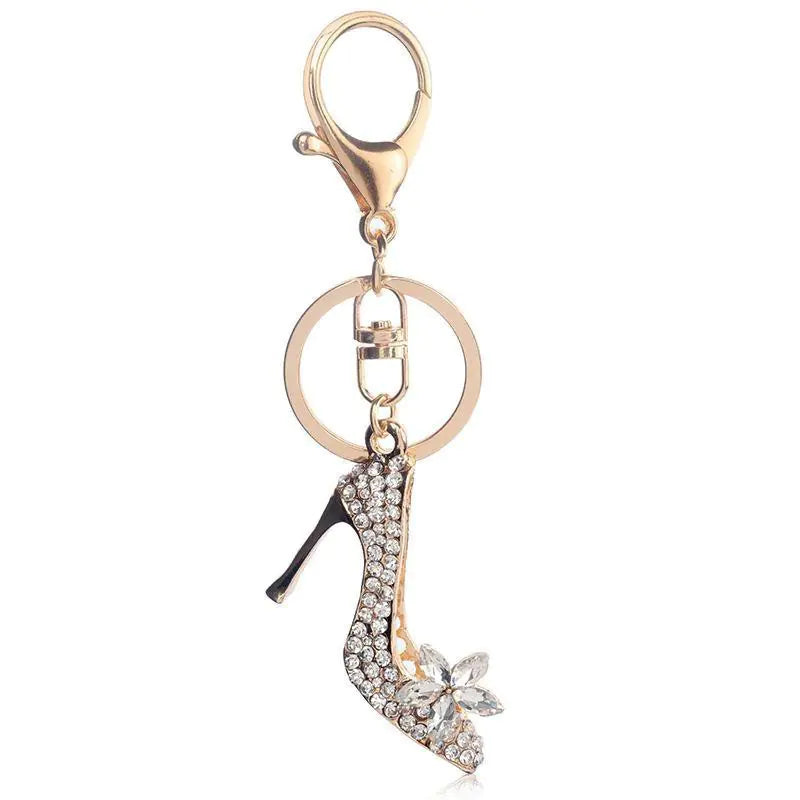 Sparkling Rhinestone High-Heeled Shoe Keychain for Women