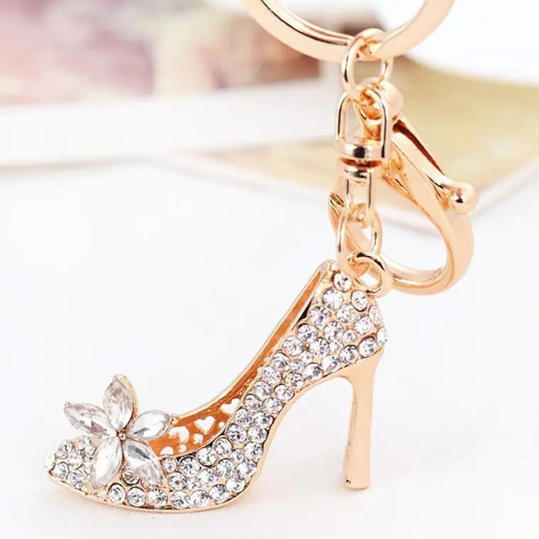 Sparkling Rhinestone High-Heeled Shoe Keychain for Women