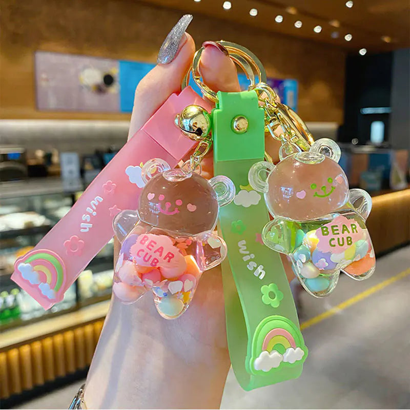 Cute Rainbow Bear Drift Bottle Pendant Keychain