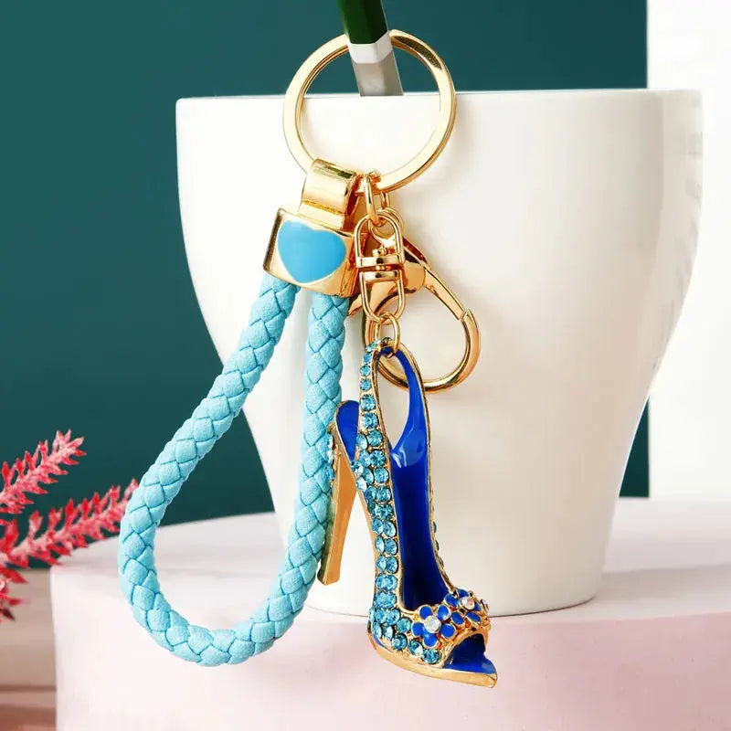 Luxury Rhinestone High Heel Shoe Keychain for Women