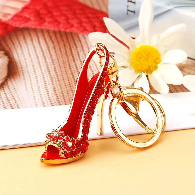 Luxury Rhinestone High Heel Shoe Keychain for Women