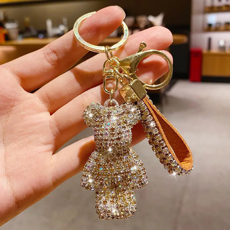 Creative Rhinestone Bear Keychain for Women