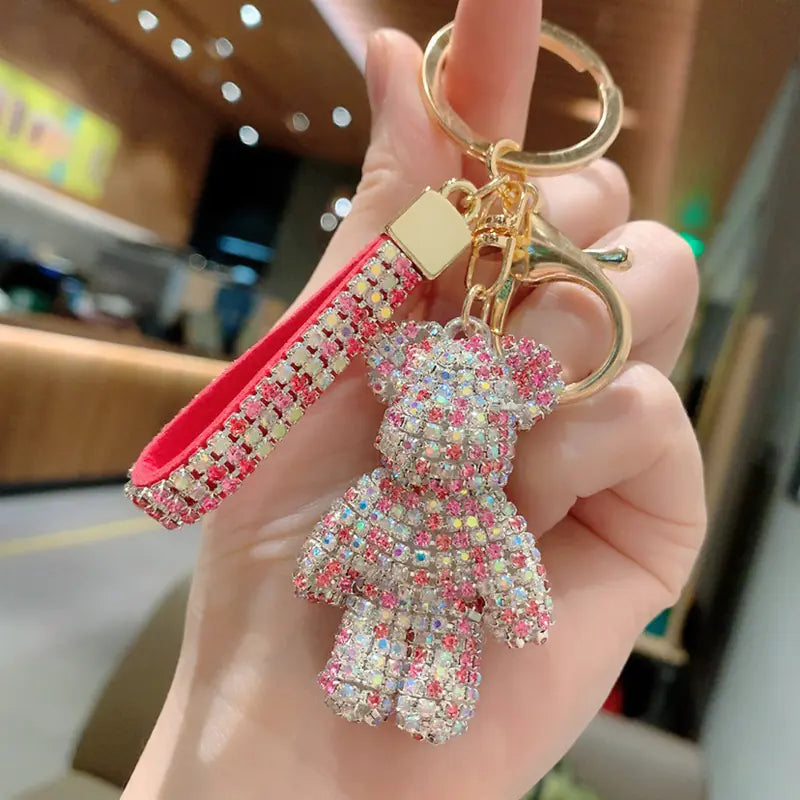 Creative Rhinestone Bear Keychain for Women