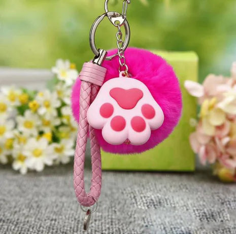 Cat Paw Plush Keychain and Keyring Loop