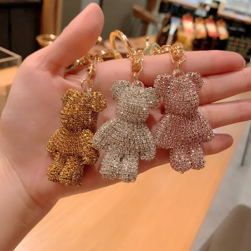 Creative Rhinestone Bear Keychain for Women