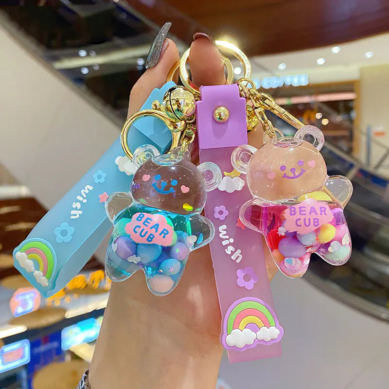 Cute Rainbow Bear Drift Bottle Pendant Keychain