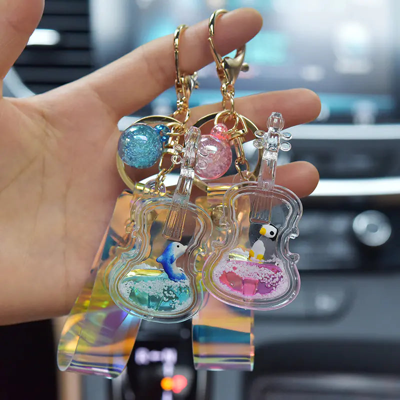 Acrylic Ocean Violin Keychain with Quicksand Pendant