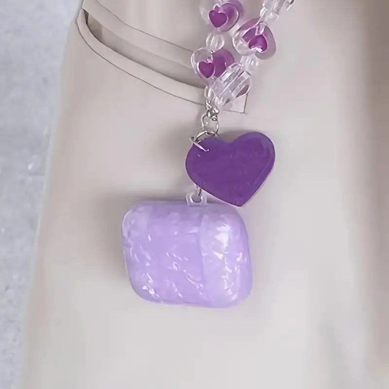 Purple Shell Pattern AirPods Case with Heart Keychain