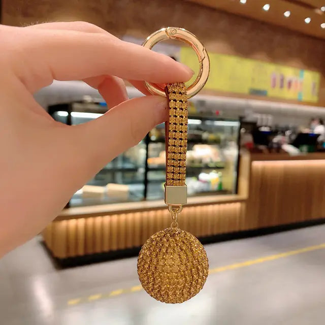 Multicolor Rhinestone Crystal Ball Keychain with Leather Strap