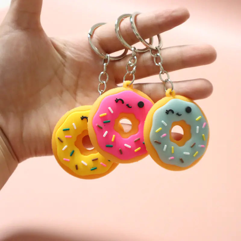 3D Smiley Donut Bread Pendant Keychain Jewelry