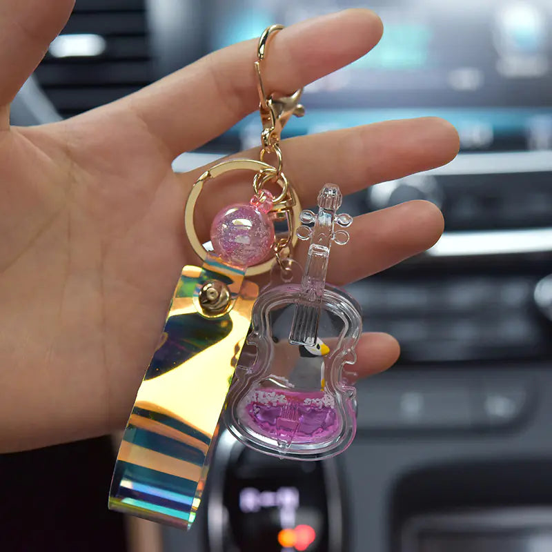 Acrylic Ocean Violin Keychain with Quicksand Pendant