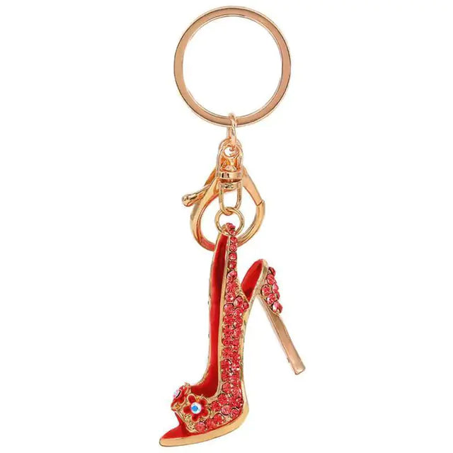 Luxury Rhinestone High Heel Shoe Keychain for Women